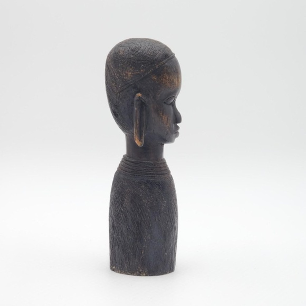 Vintage African Hand Carved Ebony Wood Female Bust Elongated Head Figurine 9" - Picture 2 of 11